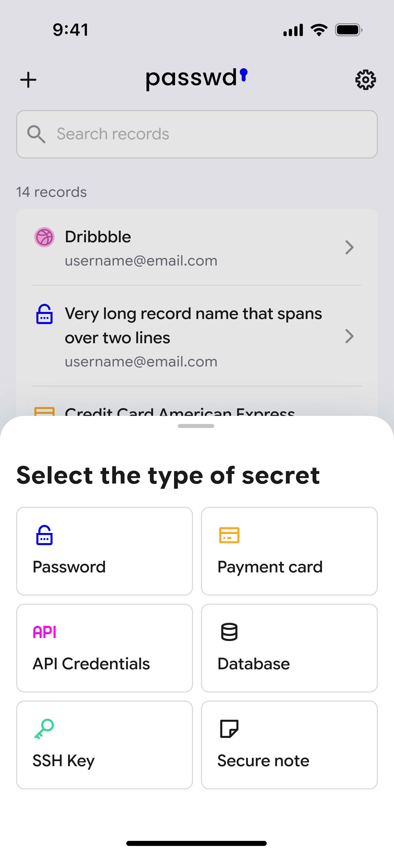 Select secret type